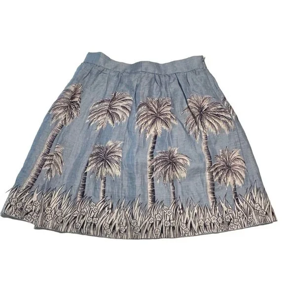 J. Crew Womens Linen Short Skirt In Palm Tree Print Size 0 Tropical Hawaiian - Picture 2 of 8